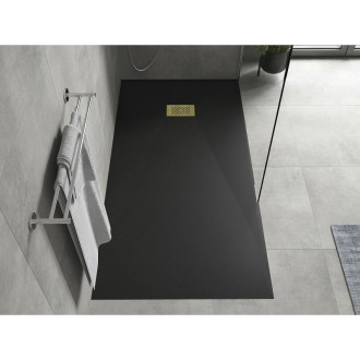 Mexen Hugo obdélníková sprchová vanička SMC 180 x 80 cm, černá, zlatý kryt - 42708018-G