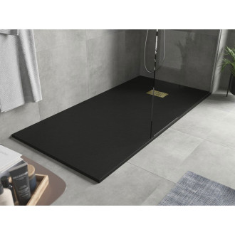 Mexen Hugo obdélníková sprchová vanička SMC 180 x 80 cm, černá, zlatý kryt - 42708018-G