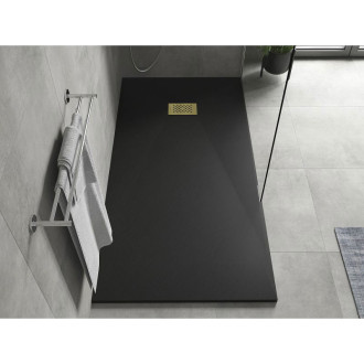 Mexen Hugo obdélníková sprchová vanička SMC 180 x 80 cm, černá, zlatý kryt - 42708018-G