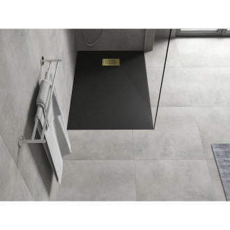 Mexen Hugo obdélníková sprchová vanička SMC 130 x 90 cm, černá, zlatý kryt - 42709013-G