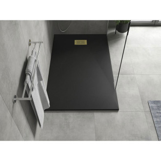 Mexen Hugo obdélníková sprchová vanička SMC 150 x 90 cm, černá, zlatý kryt - 42709015-G