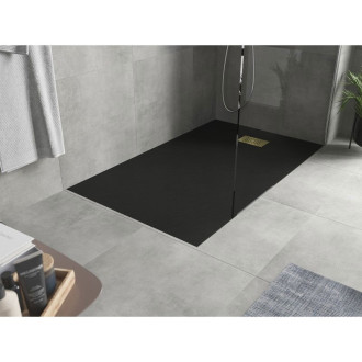 Mexen Hugo obdélníková sprchová vanička SMC 160 x 90 cm, černá, zlatý kryt - 42709016-G