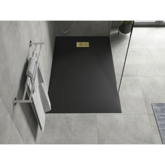 Mexen Hugo obdélníková sprchová vanička SMC 160 x 90 cm, černá, zlatý kryt - 42709016-G