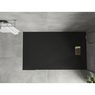 Mexen Hugo obdélníková sprchová vanička SMC 160 x 90 cm, černá, zlatý kryt - 42709016-G