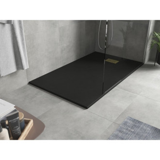 Mexen Hugo obdélníková sprchová vanička SMC 160 x 90 cm, černá, zlatý kryt - 42709016-G