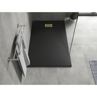 Mexen Hugo obdélníková sprchová vanička SMC 160 x 90 cm, černá, zlatý kryt - 42709016-G