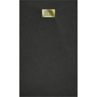 Mexen Hugo obdélníková sprchová vanička SMC 160 x 90 cm, černá, zlatý kryt - 42709016-G