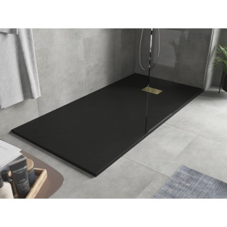 Mexen Hugo obdélníková sprchová vanička SMC 180 x 90 cm, černá, zlatý kryt - 42709018-G