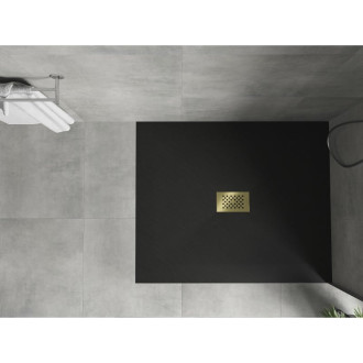 Mexen Hugo obdélníková sprchová vanička SMC 140 x 100 cm, černá, zlatý kryt - 42701014-G