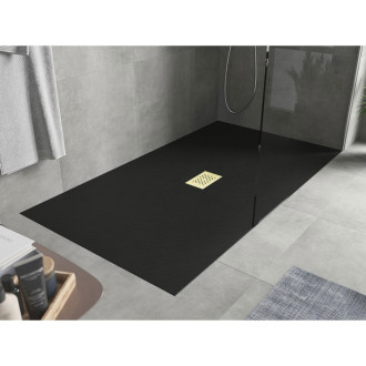 Mexen Hugo obdélníková sprchová vanička SMC 150 x 100 cm, černá, zlatý kryt - 42701015-G