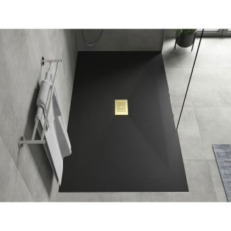 Mexen Hugo obdélníková sprchová vanička SMC 150 x 100 cm, černá, zlatý kryt - 42701015-G