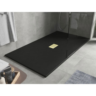 Mexen Hugo obdélníková sprchová vanička SMC 150 x 100 cm, černá, zlatý kryt - 42701015-G