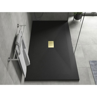 Mexen Hugo obdélníková sprchová vanička SMC 150 x 100 cm, černá, zlatý kryt - 42701015-G