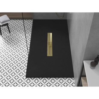 Mexen Toro obdélníková sprchová vanička SMC 180 x 80 cm, černá, zlatý kryt - 43708018-G
