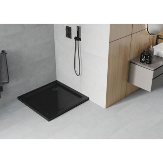 Mexen Flat čtvercová sprchová vanička slim 70 x 70 cm, černá, černý sifon - 40707070B