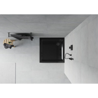 Mexen Flat čtvercová sprchová vanička slim 70 x 70 cm, černá, černý sifon - 40707070B