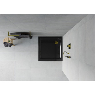 Mexen Flat slim čtvercová sprchová vanička 100 x 100 cm, černá, zlatý sifon - 40701010G
