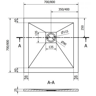 Mexen Stone+ čtvercová kompozitová sprchová vanička 70 x 70 cm, bílá, bílý kryt 44107070-W
