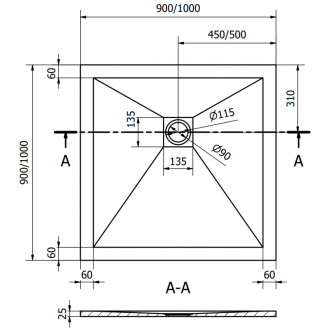 Mexen Stone+ čtvercová kompozitová vanička 100x100 cm, bílá, bílý kryt 44101010-W