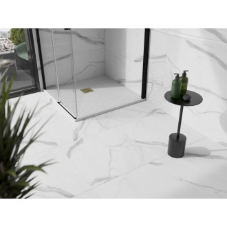 Mexen Stone+ čtvercová kompozitová vanička 100x100 cm, bílá, zlatý kryt 44101010-G