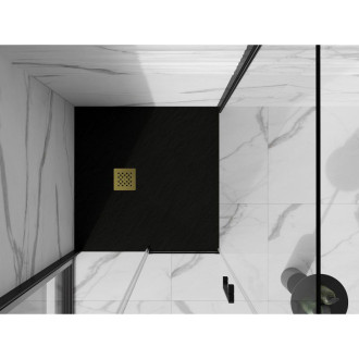 Mexen Stone+ čtvercová kompozitová vanička 90x90 cm, černá, zlatý kryt 44709090-G