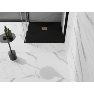 Mexen Stone+ čtvercová kompozitová vanička 100x100 cm, černá, zlatý kryt 44701010-G