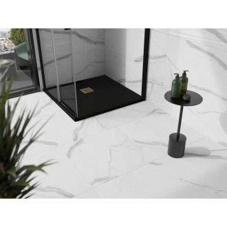Mexen Stone+ čtvercová kompozitová vanička 100x100 cm, černá, zlatý kryt 44701010-G