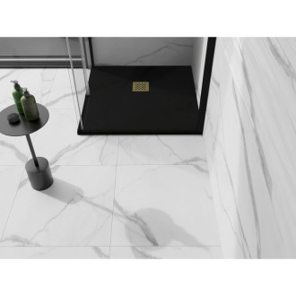 Mexen Stone+ čtvercová kompozitová vanička 100x100 cm, černá, zlatý kryt 44701010-G