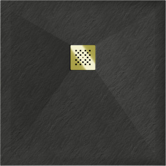 Mexen Stone+ čtvercová kompozitová vanička 100x100 cm, černá, zlatý kryt 44701010-G