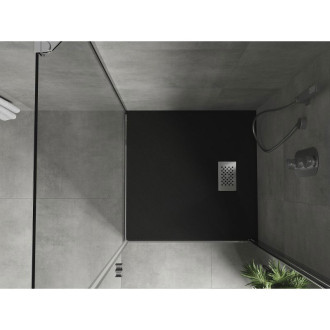 Mexen Hugo čtvercová sprchová vanička SMC 90 x 90 cm, černá, nerezový kryt - 42709090-X
