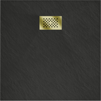Mexen Hugo čtvercová sprchová vanička SMC 90 x 90 cm, černá, zlatý kryt - 42709090-G
