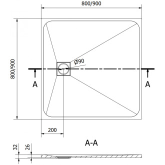 Mexen Bert čtvercová sprchová vanička SMC 90 x 90 cm, šedá - 4K619090