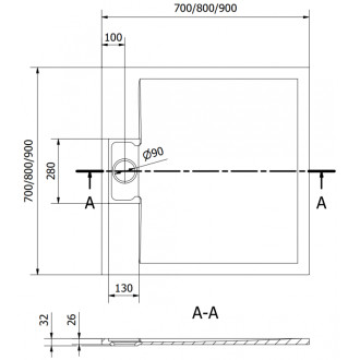 Mexen Otto čtvercová sprchová vanička SMC 90 x 90 cm, černá - 4N709090