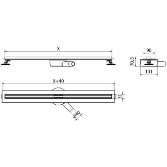Mexen FLAT 360 SLIM 130 cm - Lineární odtokový žlab, černá 1741130