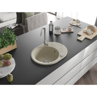 Mexen Kevin 1miskový granit dřez s odkapem 586x458, béžový, chromový sifon 6517581005-69