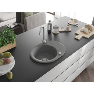 Mexen Kevin 1miskový granit dřez s odkapem 586x458, šedý, chromový sifon 6517581005-71