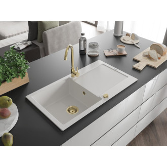 Mexen Leo 1miskový granit dřez s odkapem 900x500, bílý, zlatý sifon 6501901010-20-G