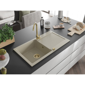 Mexen Leo 1miskový granit dřez s odkapem 900x500, béžový, zlatý sifon 6501901010-69-G