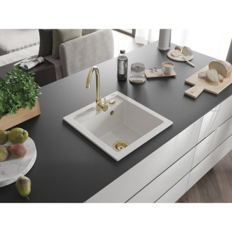 Mexen Vito 1miskový granitový dřez 520 x 490 mm, bílý, zlatý sifon - 6503521000-20-G