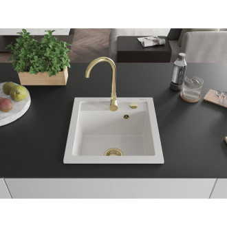 Mexen Vito 1miskový granitový dřez 520 x 490 mm, bílý, zlatý sifon - 6503521000-20-G