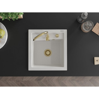 Mexen Vito 1miskový granitový dřez 520 x 490 mm, bílý, zlatý sifon - 6503521000-20-G