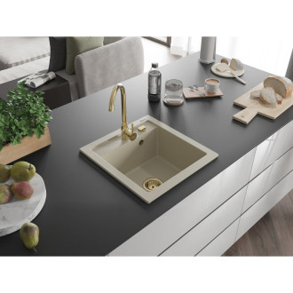 Mexen Vito 1miskový granitový dřez 520 x 490 mm, béžový, zlatý sifon - 6503521000-69-G