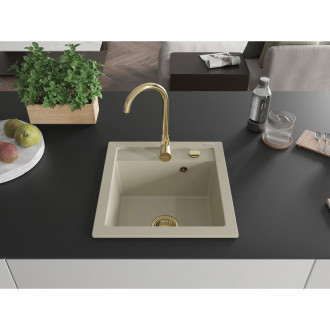 Mexen Vito 1miskový granitový dřez 520 x 490 mm, béžový, zlatý sifon - 6503521000-69-G