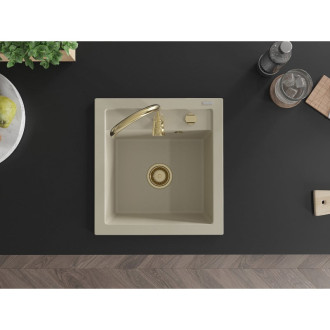 Mexen Vito 1miskový granitový dřez 520 x 490 mm, béžový, zlatý sifon - 6503521000-69-G