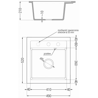 Mexen Vito 1miskový granitový dřez 520 x 490 mm, béžový, zlatý sifon - 6503521000-69-G