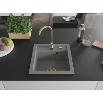 Mexen Vito 1miskový granitový dřez 520 x 490 mm, šedý, zlatý sifon - 6503521000-71-G