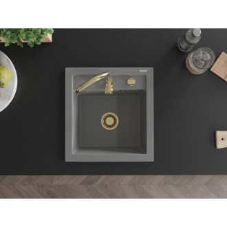 Mexen Vito 1miskový granitový dřez 520 x 490 mm, šedý, zlatý sifon - 6503521000-71-G
