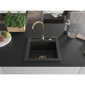 Mexen Vito jednodřez granit 520x490, černá/stříbrná metalíza, zlatý sifon 6503521000-73-G