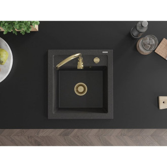 Mexen Vito 1miskový granitový dřez 520 x 490 mm, melír černý, zlatý sifon 6503521000-76-G