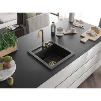 Mexen Vito 1-miskový granitový dřez 520 x 490 mm, černý, zlatý sifon - 6503521000-77-G